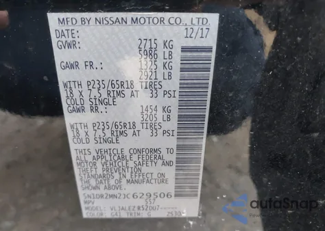 2018 Nissan Pathfinder Sv z USA, uszkodzony, nr VIN 5N1DR2MN2JC629506